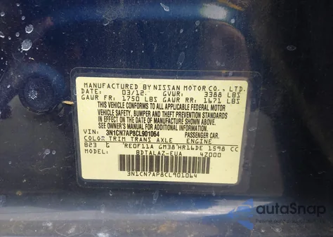 2012 Nissan Versa 1.6 S from USA, damaged, VIN 3N1CN7AP8CL901064